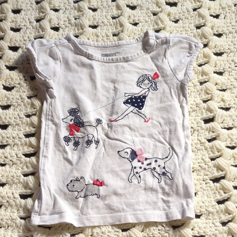🔥3 for $12🔥 Gymboree White Tee with Girl and Puppy Embroidery